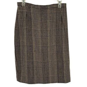Paul Stanley Vintage Wool Blend Herringbone Print Skirt Black /Tan/Cream Size 12
